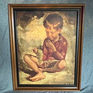 Print of A Small Boy Eating Grapes by Robert Van Cleef